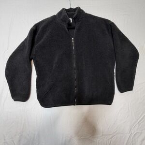 Victorias Secret PINK Sherpa Fleece Jacket Black Full Zip Mock Neck Small 0688